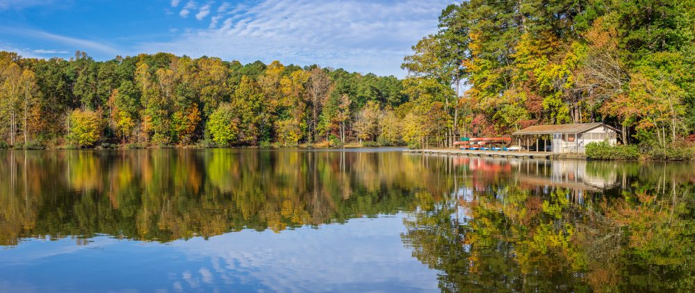 Lake At Umstead State Park In Autumn North Carolina