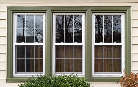 New White With Green Trim Vinyl Replacement Windows. Horizontal.